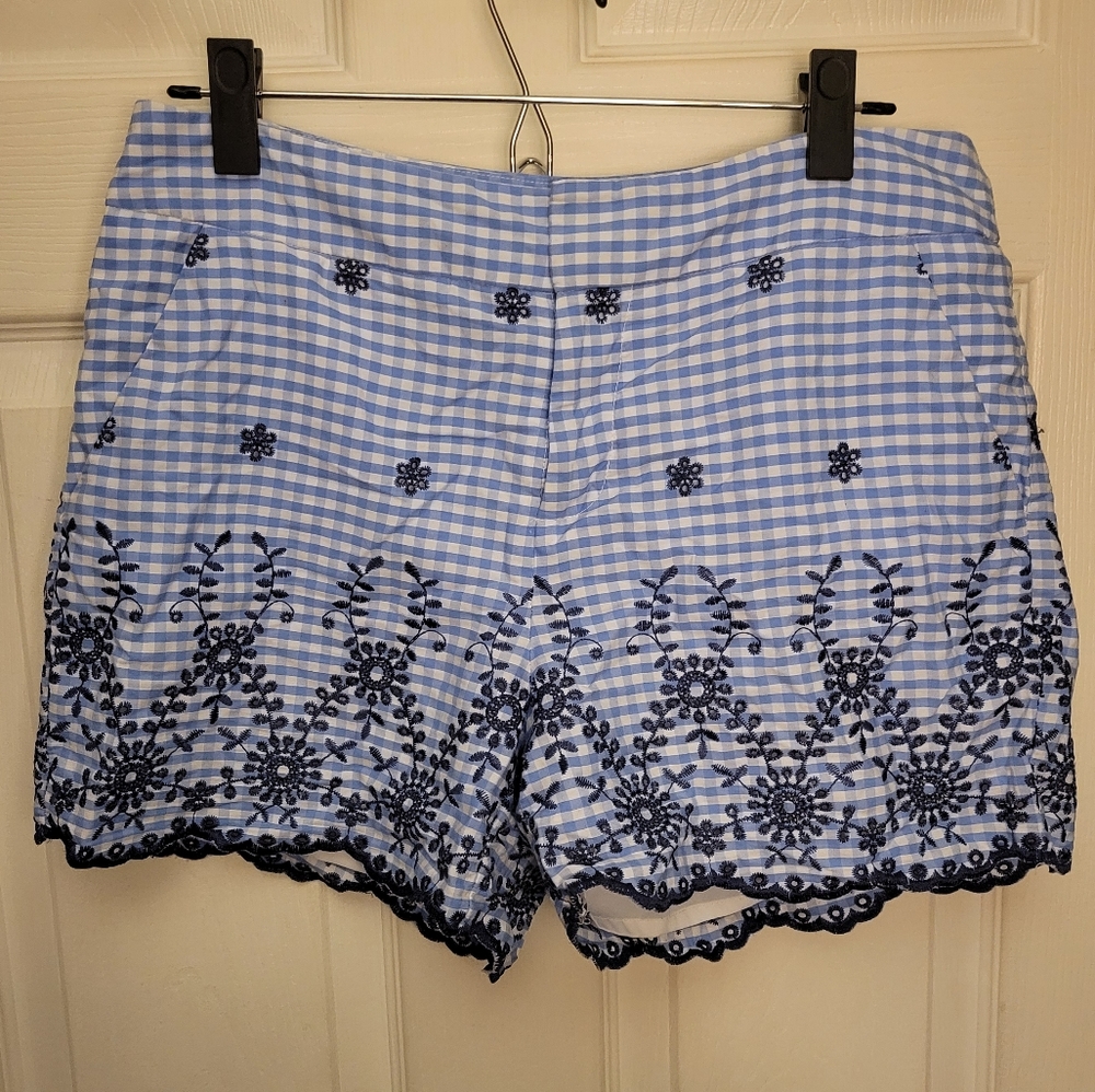 Maison Jules Blue Gingham Embroidered Shorts sz 6